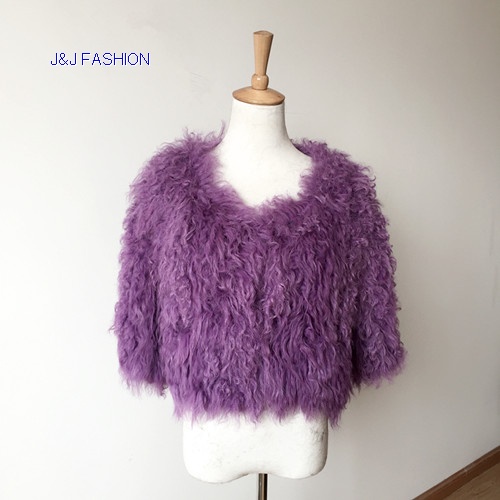 Women natural lamb fur short style coat