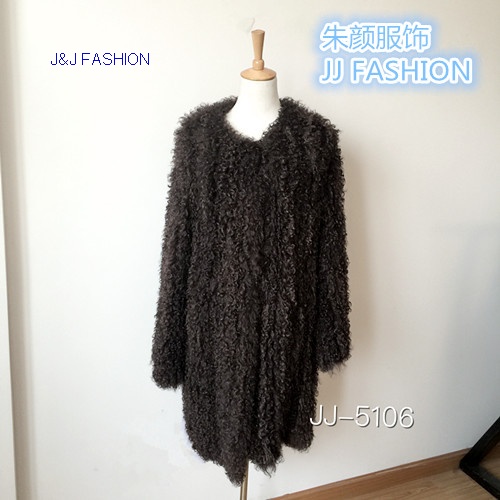 Autumn winter Lady’s long section fashion slim natural  lamb fur coat