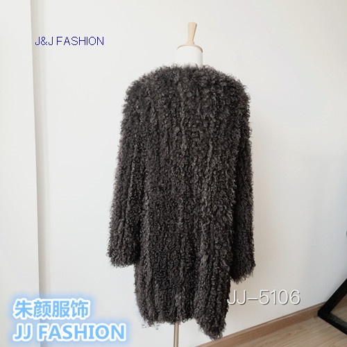 Autumn winter Lady’s long section fashion slim natural  lamb fur coat