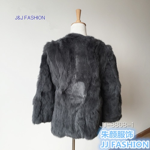 Pure color women nature rabbit fur casual coat