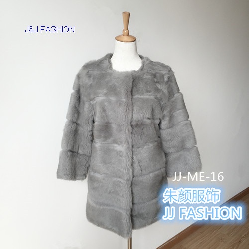 Women casual long section nature rabbit fur outwear