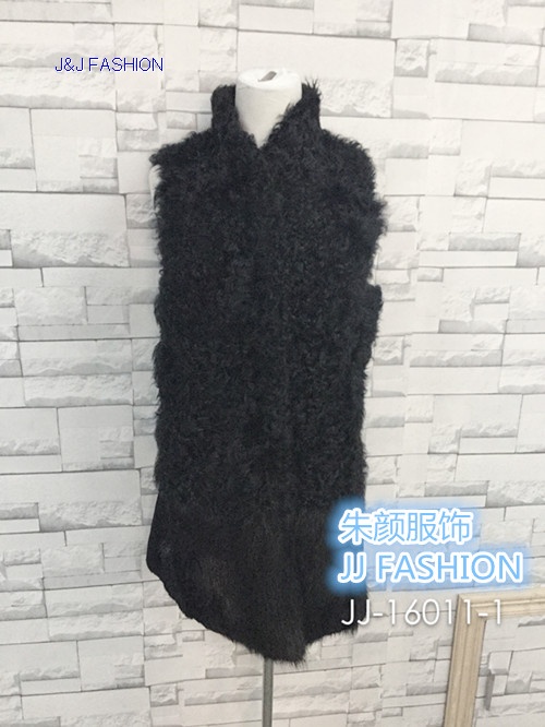 LADY'S long section lamb fur and fox fur splicing coat