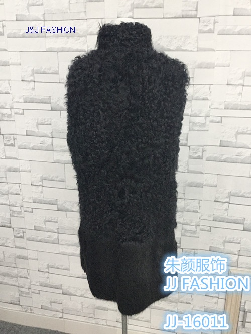 LADY'S long section lamb fur and fox fur splicing coat